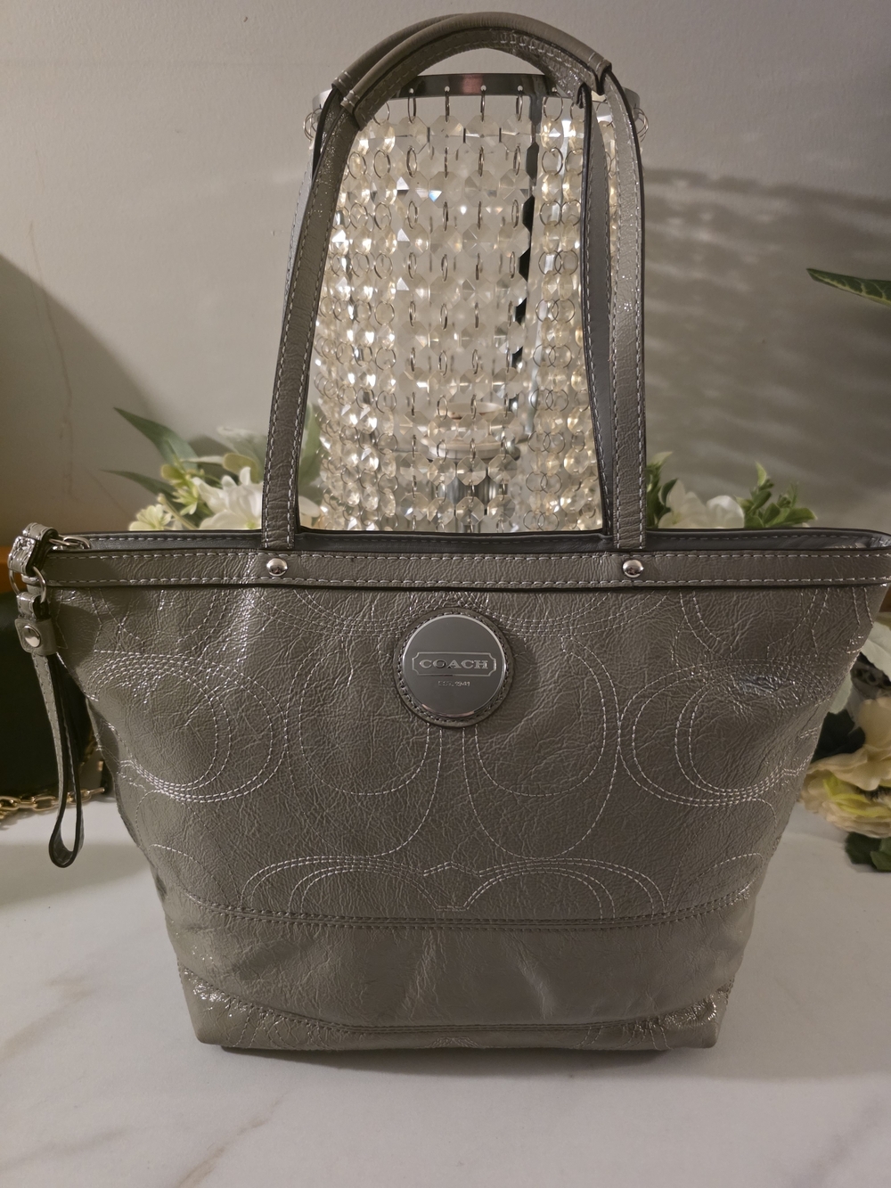 Coach Grey Leather Logo Tote Bag